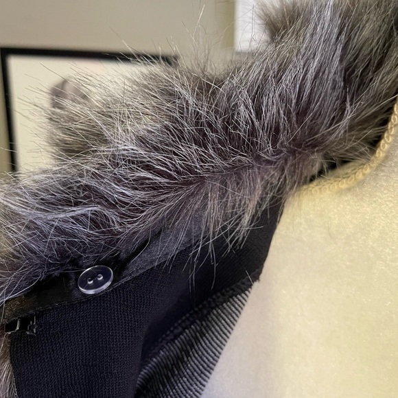 Ming Wang Gray Animal Printed Fur Collar Knit Jacket XS - Picture 6 of 11